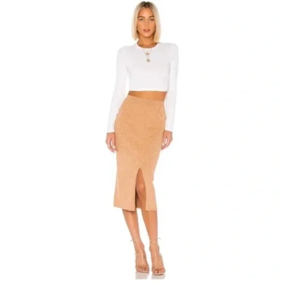 Free People Skyline Midi Skirt Beige Rib Knit Sweater Pull On Camel Tan - Picture 1 of 9